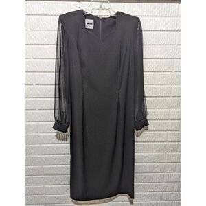 Leslie Fay Women's 8 Classic Black Dress Sheer Sleeves Sweetheart Neckline